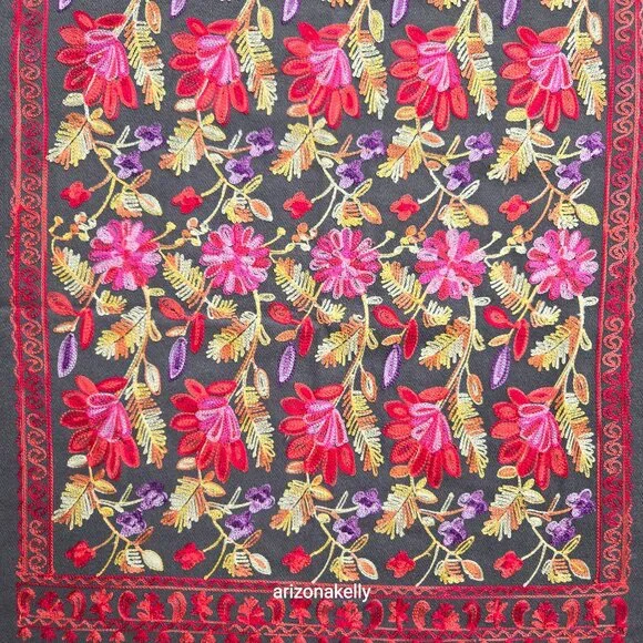 NWOT Cashmere Scarf With Chain Stitch Embroidery Colorful Woven - Picture 5 of 14